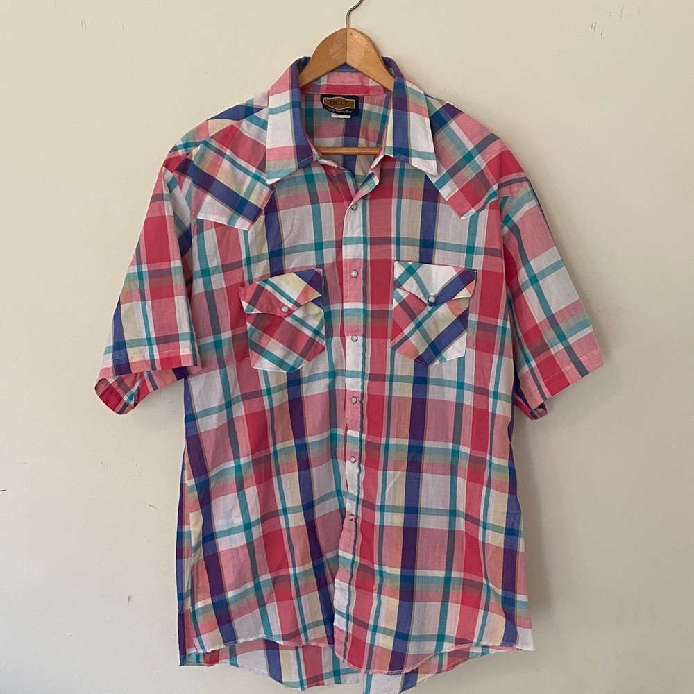 Vintage Holt pearl snap plaid short sleeve shirt
